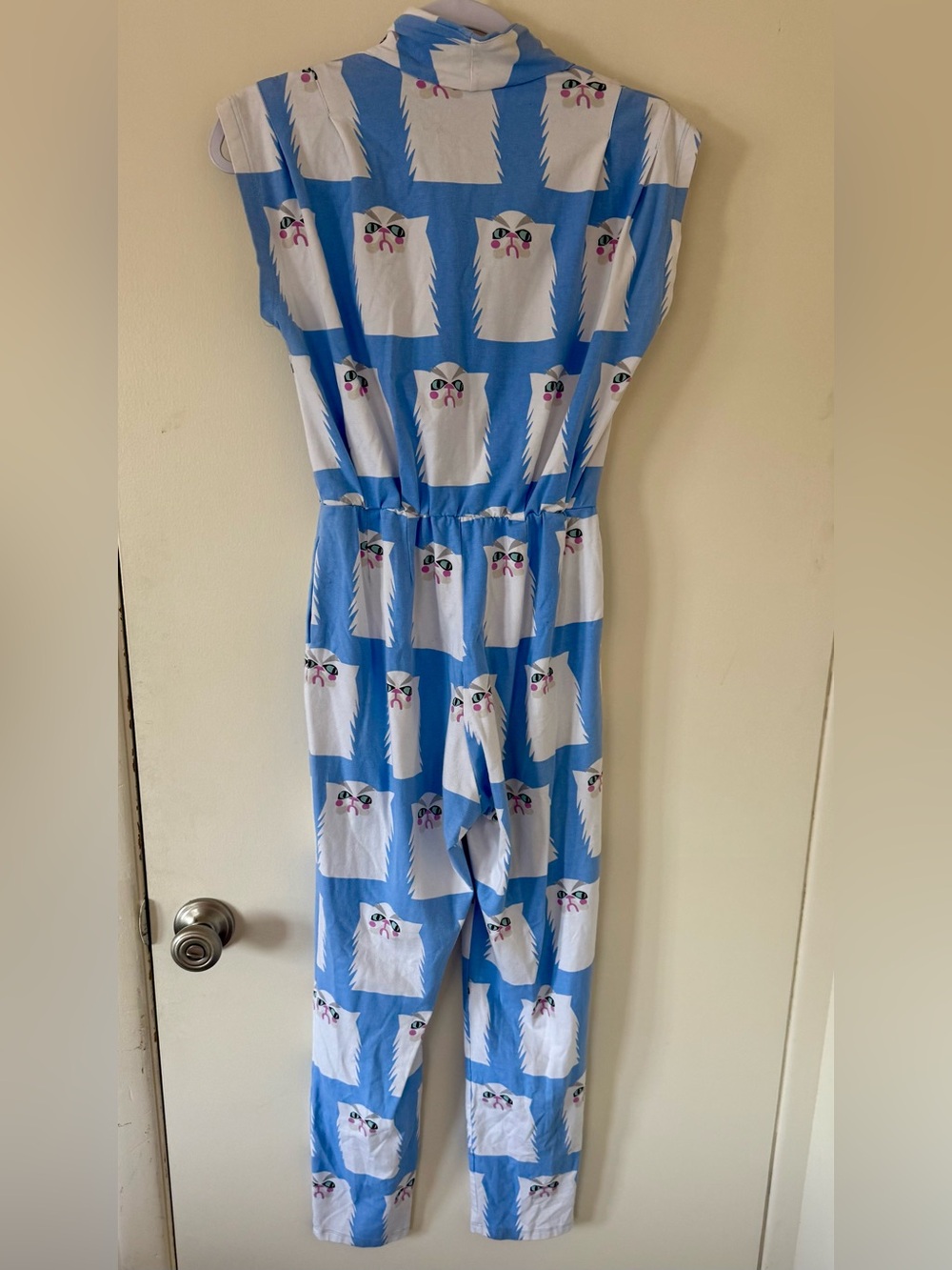 Nooworks Light Blue Cat Print Skinny Jumpsuit grumpy romper overalls - Picture 8 of 12